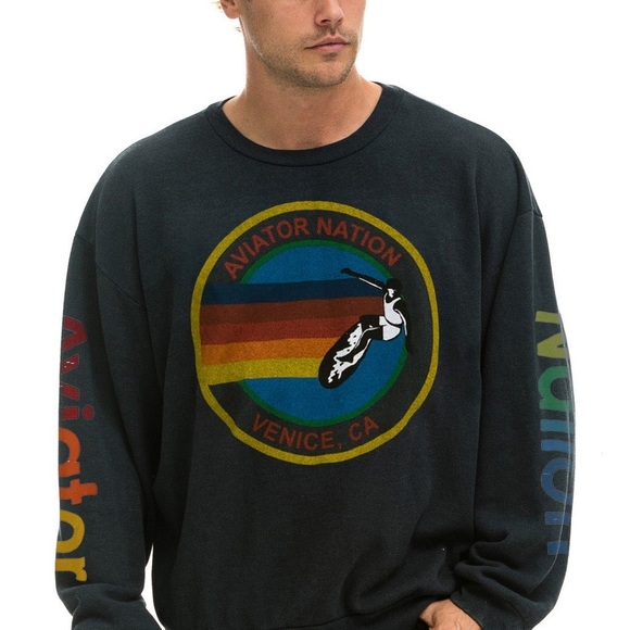 NEW Unisex Gray AVIATOR NATION RELAXED CREW SWEATSHIRT OCEAN Retail $165 - Picture 7 of 8